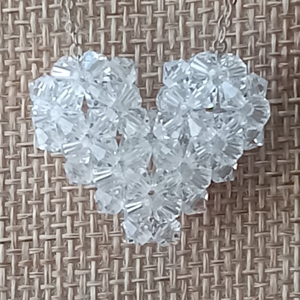 Swarovski Beaded Crystal Heart Necklace on Sterling Silver Chain